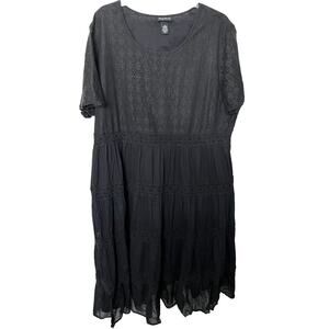MAGGIE BARNES SHORT SLV MAXI LAYERED DRESS, WOMENS-3X(26/28)-BLACK, LACE, DRESSY